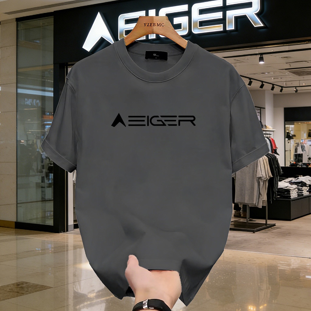 Kaos Distro Pria EIGER - Cotton Combed 24s Premium, Katun 100% Lurus & Tebal, Warna Hitam Polos, Bah