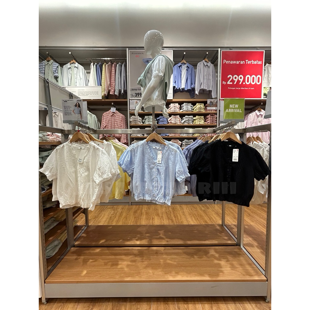 Blus Katun Dobby Kerah V Lengan Pendek WOMEN UNIQLO