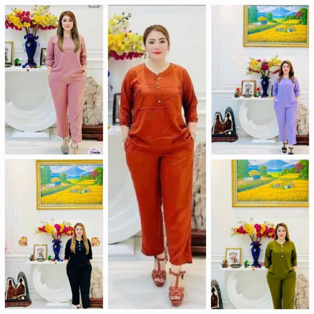 Set Rayon twill Celana Panjang Polos / Setelan Rayon Twill Polos /