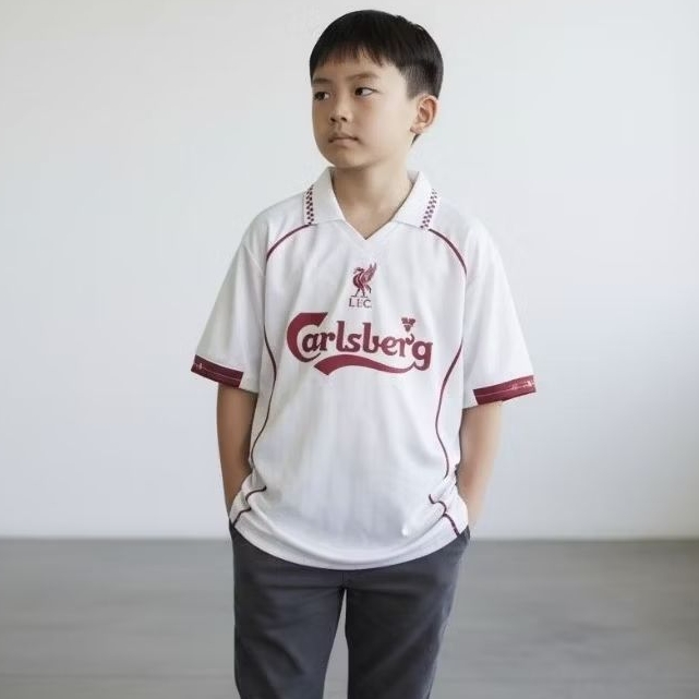 Jersey Bola Retro Liverpool - Nyaman, Adem, Stylish, Lengan Pendek Putih anak