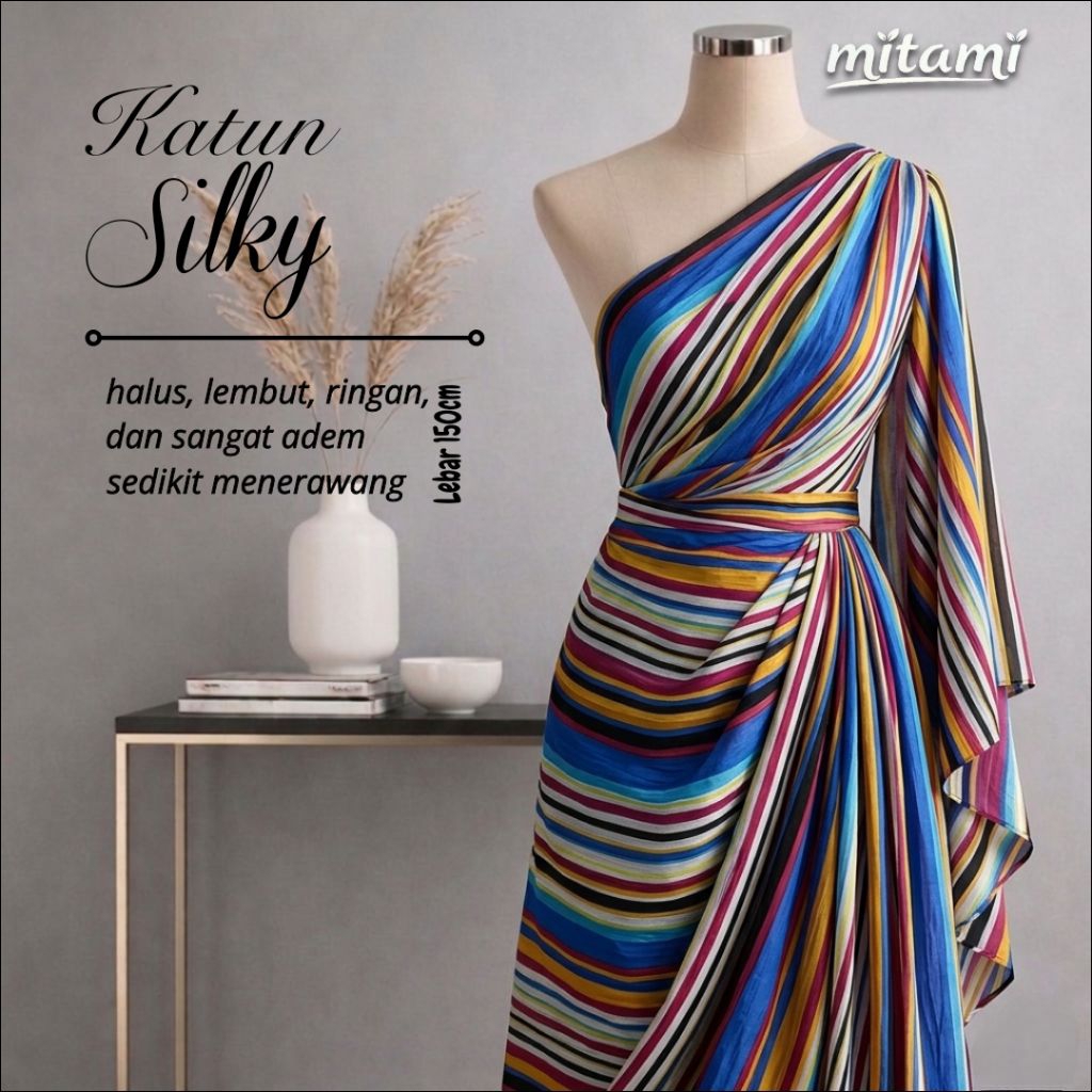 MITAMI Kain Katun Silky Premium Motif Garis Stripe Warna Warni (Harga Per 0,5)KYT