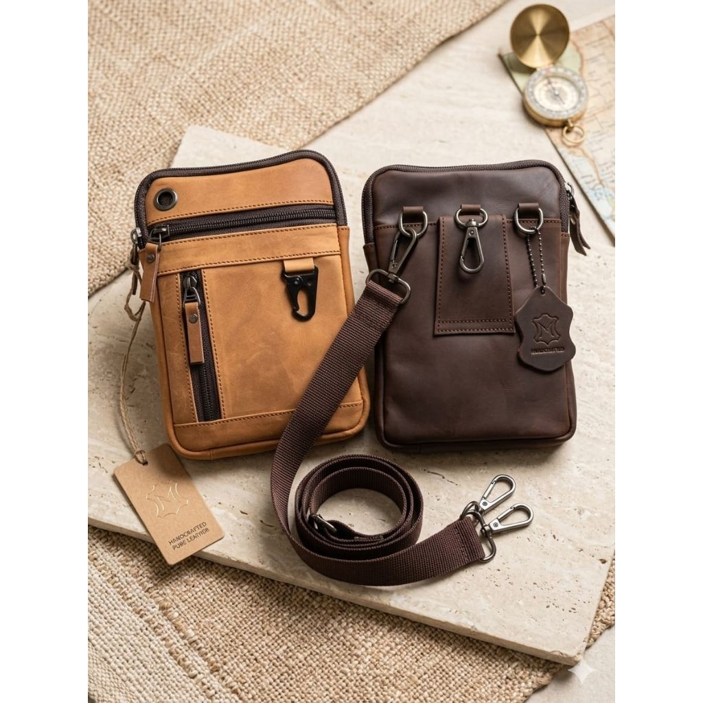 Tas kulit sapi asli Tas selempang mini/kecil Tas hp kulit Tas fashion pria dan wanita kulit asli tas