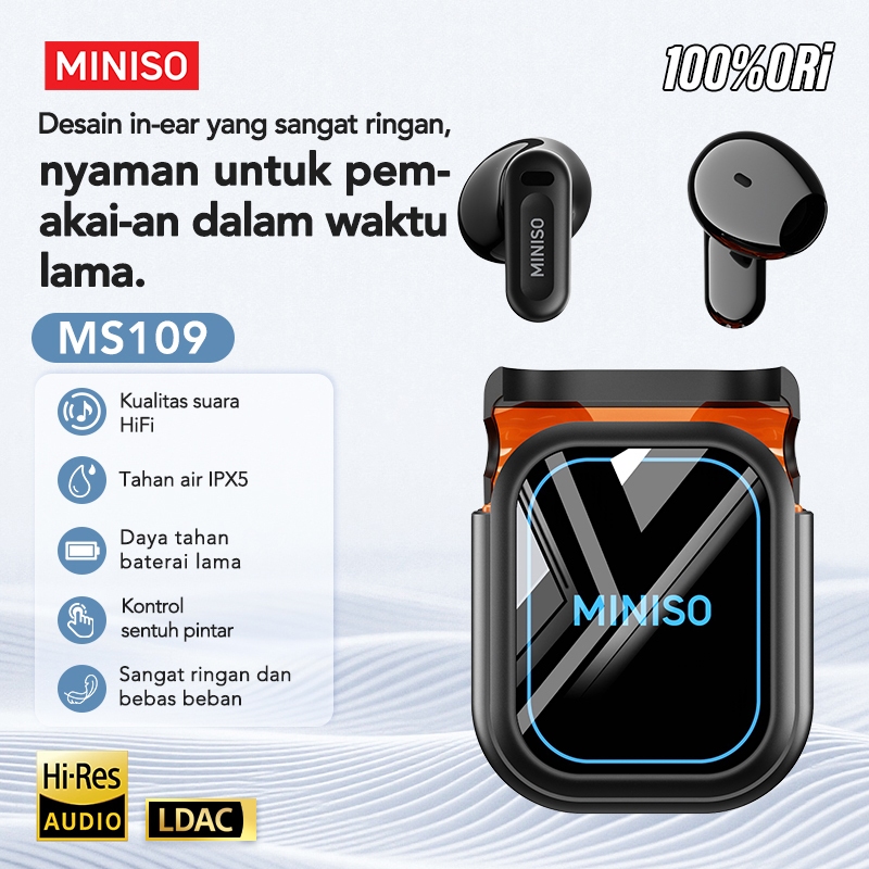 MINISO MS109 Bluetooth Earphone Wireless Headset AI Translation Mirror Screen Display Bluetooth 6.0 