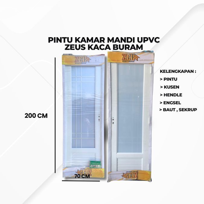 pintu kamar mandi upvc ZEUS kaca buram + FREE PACKING KAYU