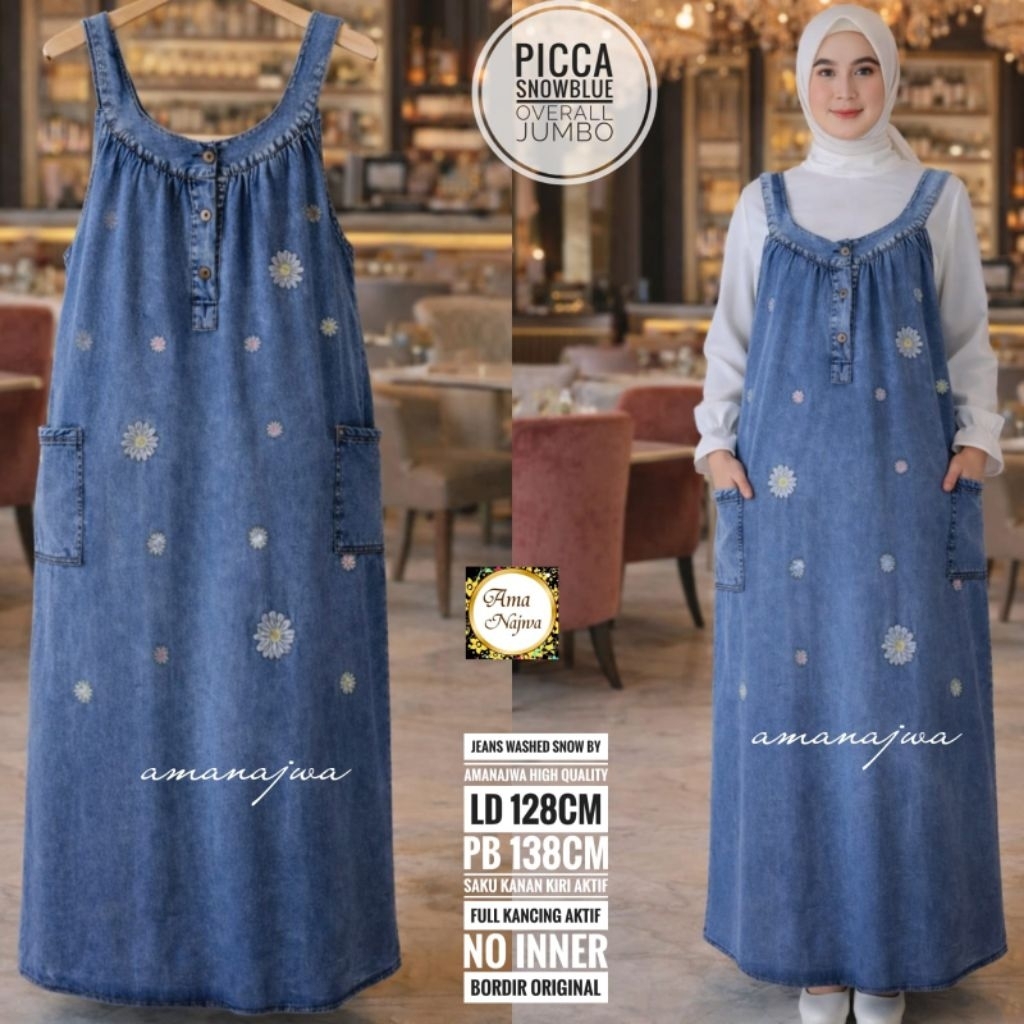 GAMIS OVERALL JUMBO LD 128 OVERALL REMAJA KEKINIAN JEANS BORDIR TANPA INNER PICCA OVERALL