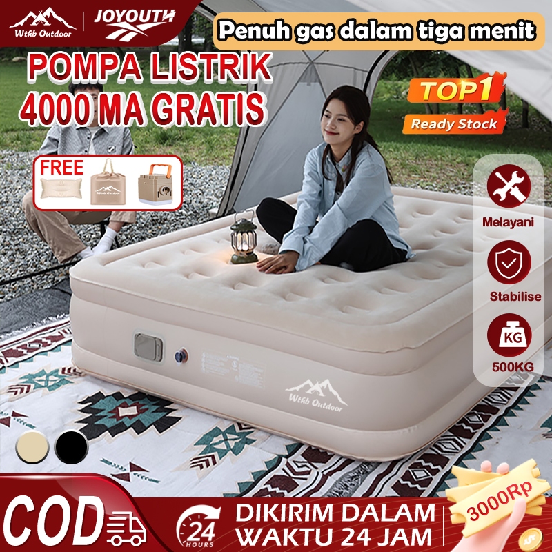 JOY kasur angin pompa otomatis outdoor Kasur pompa lipat kasur tiup Queen kasur angin camping perjal