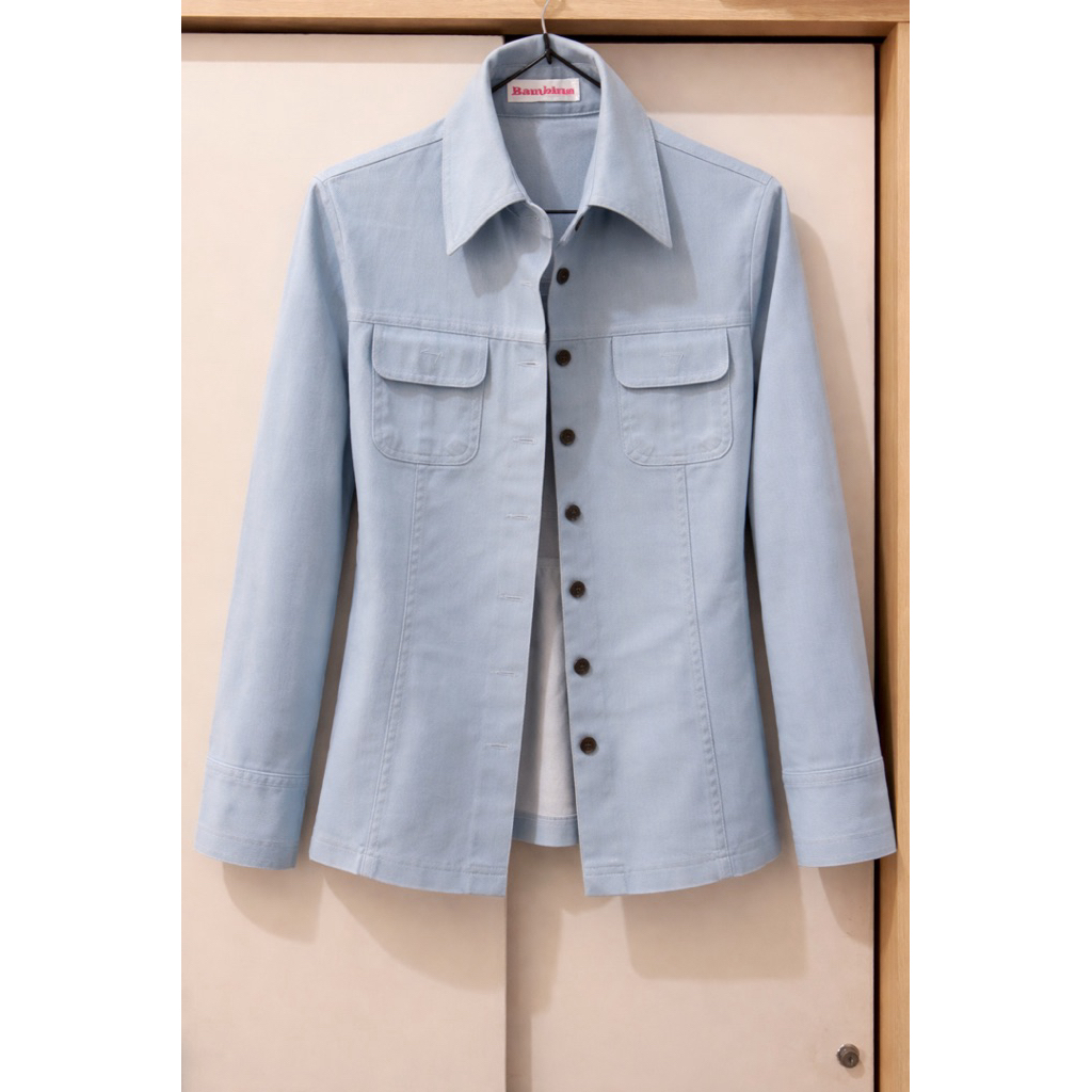 Kemeja Wanita Biru Pastel Bambina | Atasan Wanita Casual Formal Fit S M | Basic Shirt Cewek Preloved