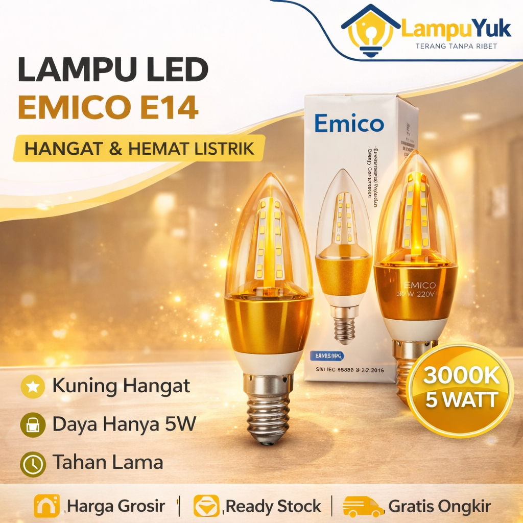 Lampu LED Candle Emico 5W E14/E27 Hemat Listrik Lampu Hias Warm & Putih