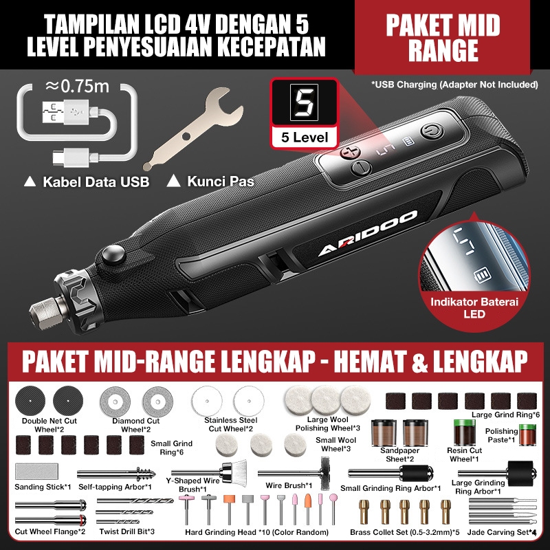 COD ARIDOO Bor Mini Grinder Set Bor Mini bor mini listrik Mesin Ukir Poles Gerinda Listrik Alat Ukir