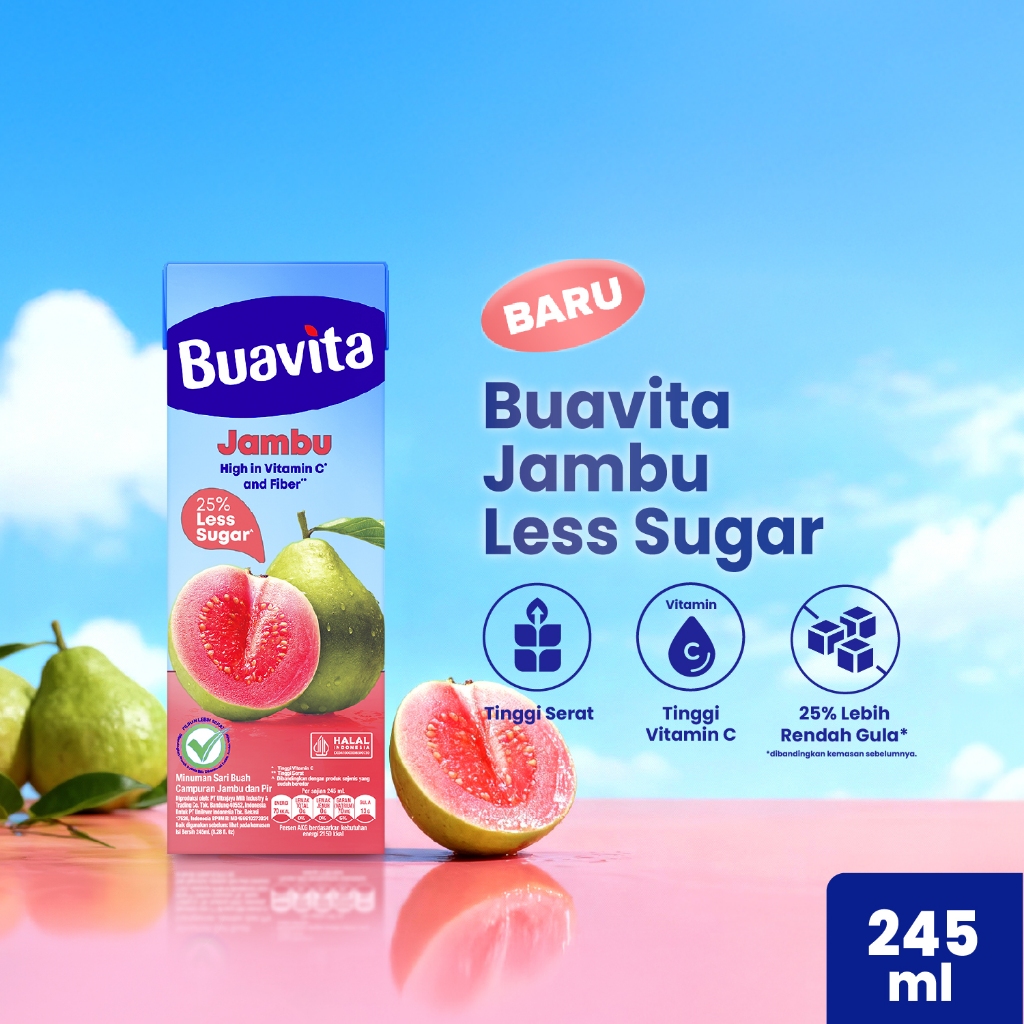 BUAVITA GUAVA Jus Buah Jambu 245ml - Minuman Kaya Vitamin C, 25% Lebih Rendah Gula, dan Tinggi Serat