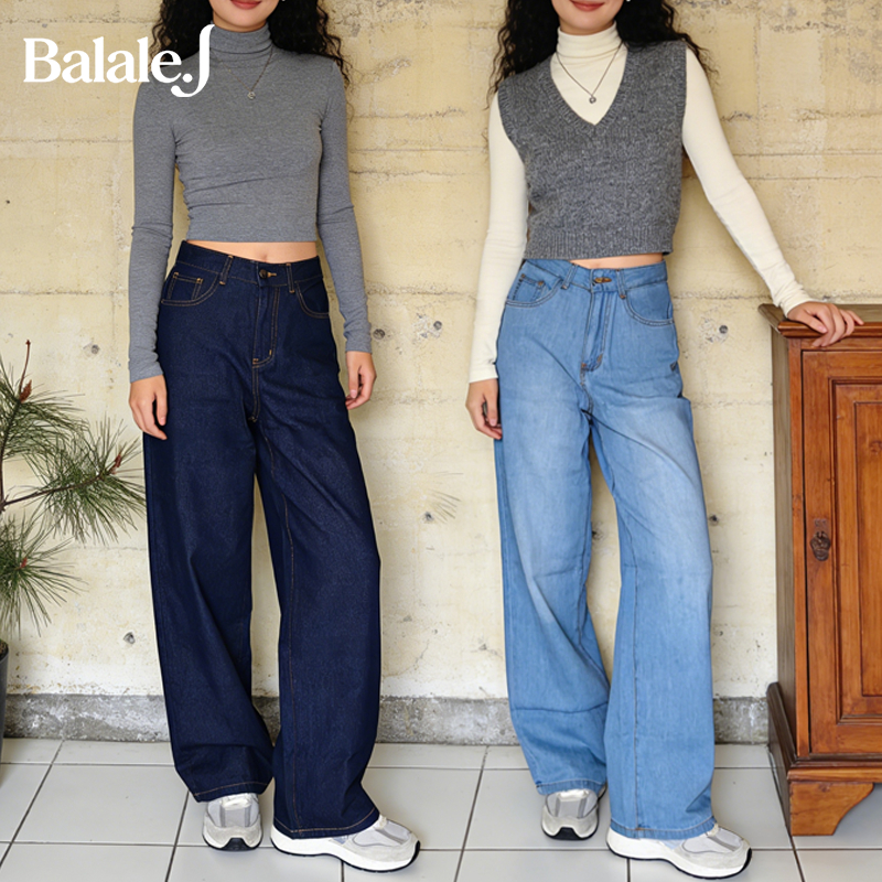 Balale Longgar Kulot Jeans Wanita Celana Jeans Panjang Wanita Celana Jeans Lurus Cewek OOTD 018