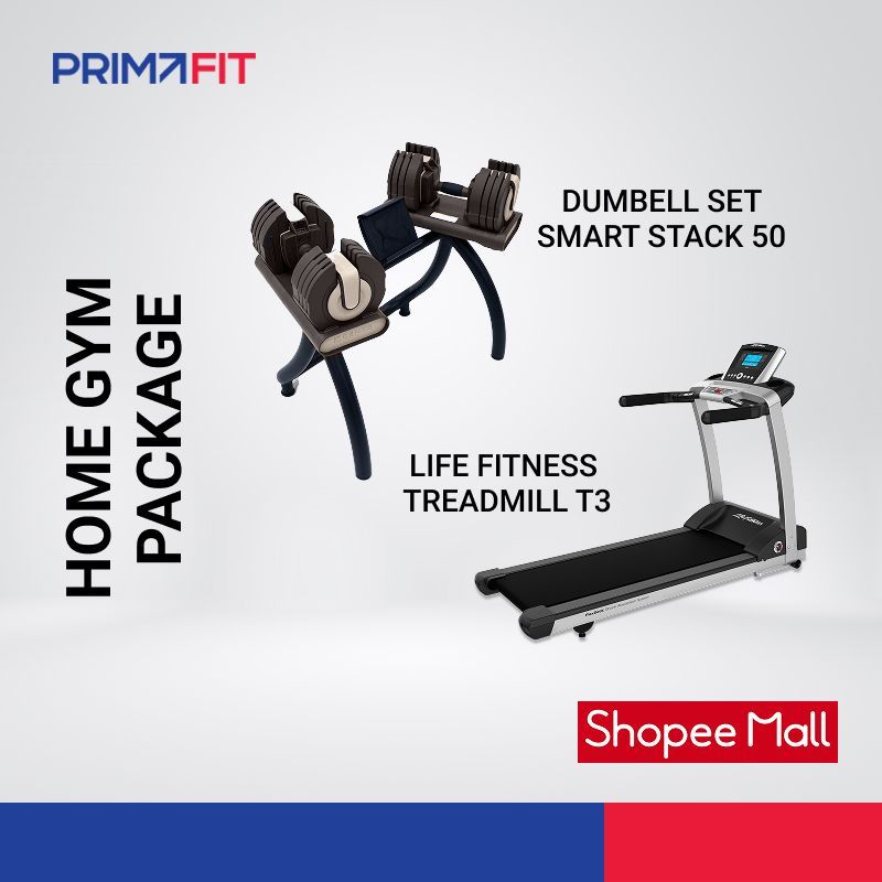 Home Gym Package Life Fitness Treadmill T3 & Dumbell Set Smart Stack 50