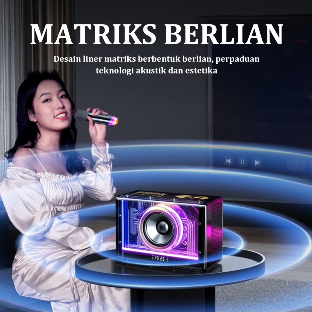 Speaker Bluetooth nirkabel untuk penggunaan di rumah, mikrofon karaoke, dan peralatan audio.