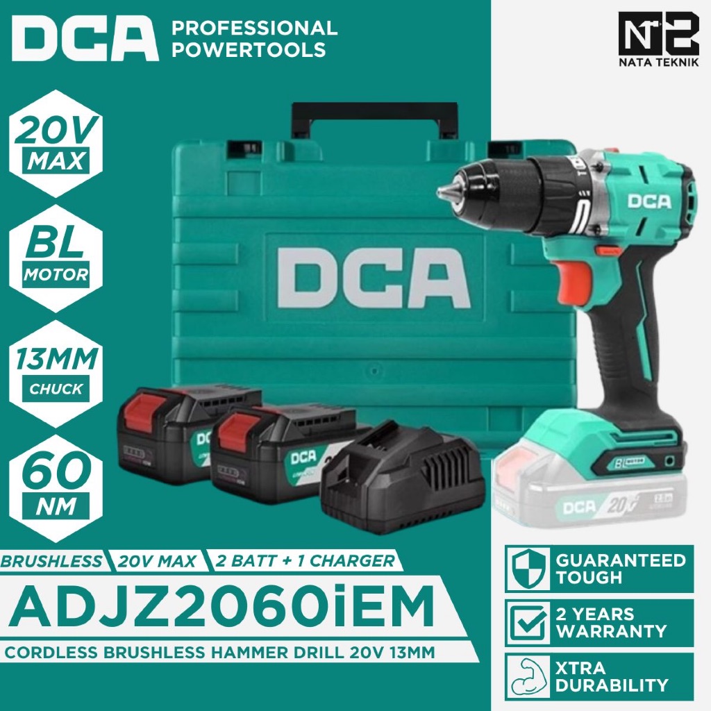 DCA ADJZ2060i Mesin Bor Tembok Baterai 20V Cordless Hammer Drill / Impact Drill Brushless 60Nm DCA A