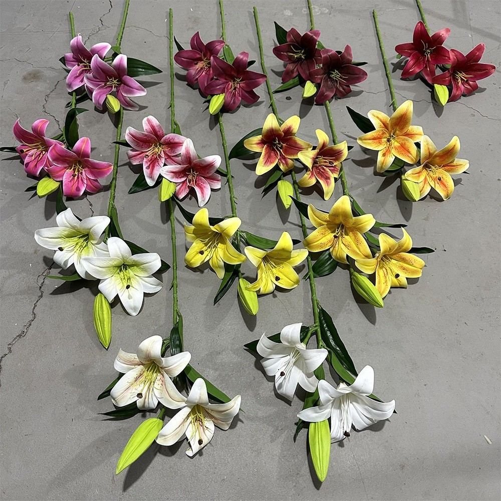 Bunga Lili Palsu 35Cm 1 Batang 2 Bunga 1 Kuncup Diameter 14Cm Plastik Batang Besi Dekorasi Rumah Aes