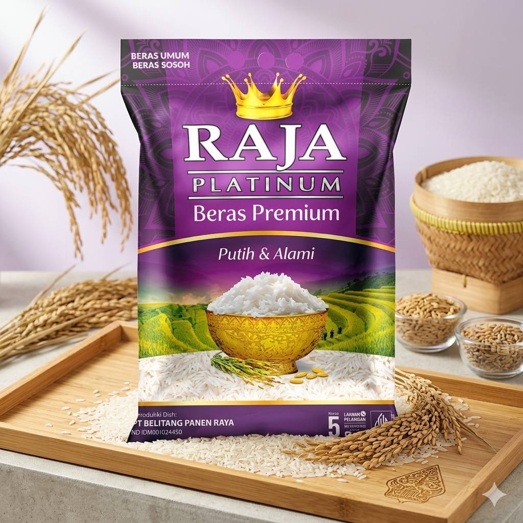 Beras Premium Raja Platinum 5kg - Pulen, Segar, Alami - Beras Raja 5 kg - Raja 5 kg