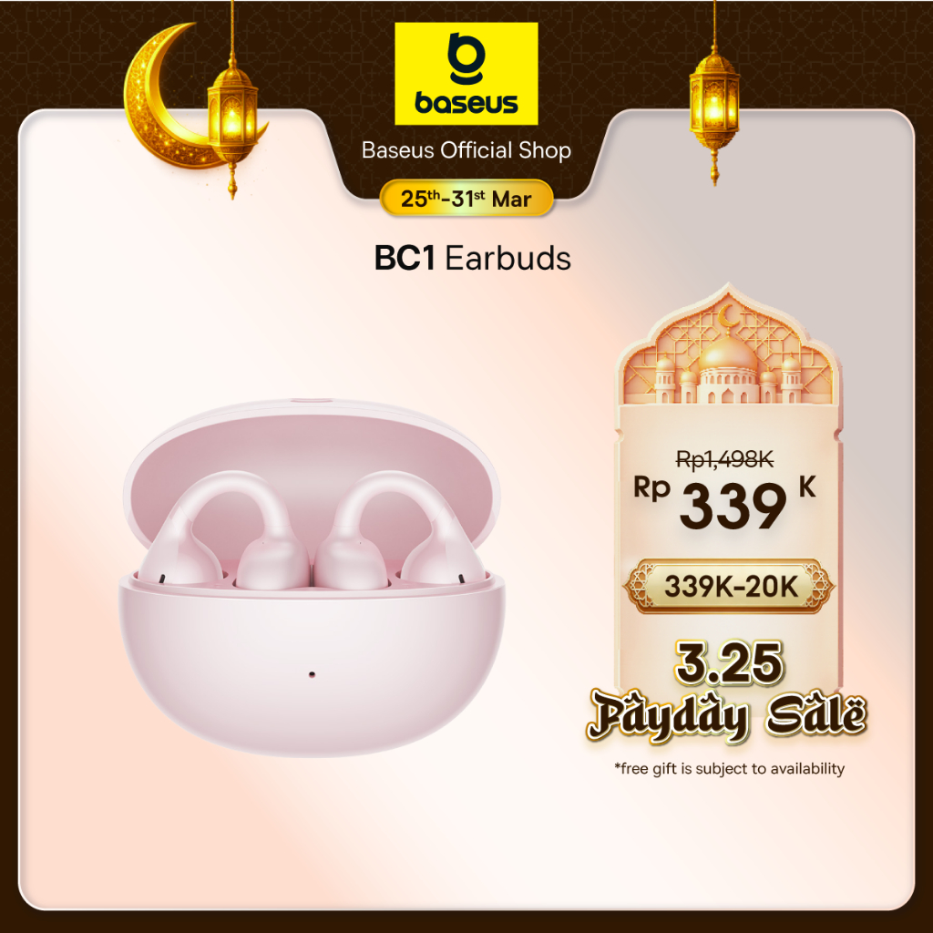 Baseus Bass BC1 Open Ear Fit Wireless Stereo 12MM Super Bass 4 Mic AI ENC Clip TWS IP55 & 38H OWS Ea