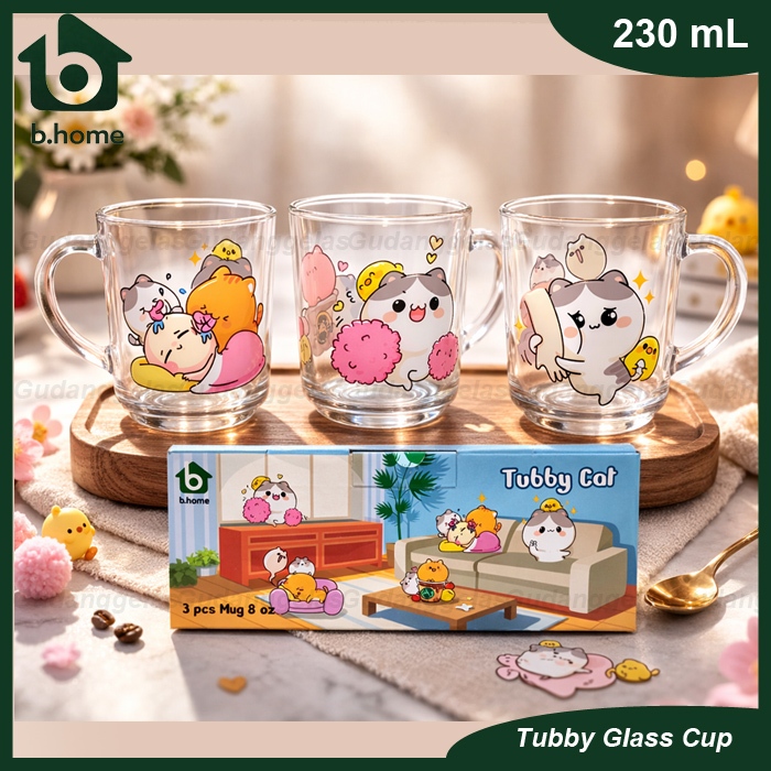 1 SET ISI 3 PCS CANGKIR KOPI KACA TUBBY CAT/GELAS CANGKIR KOPI SET/GELAS KACA SET/GELAS LUCU/GELAS G