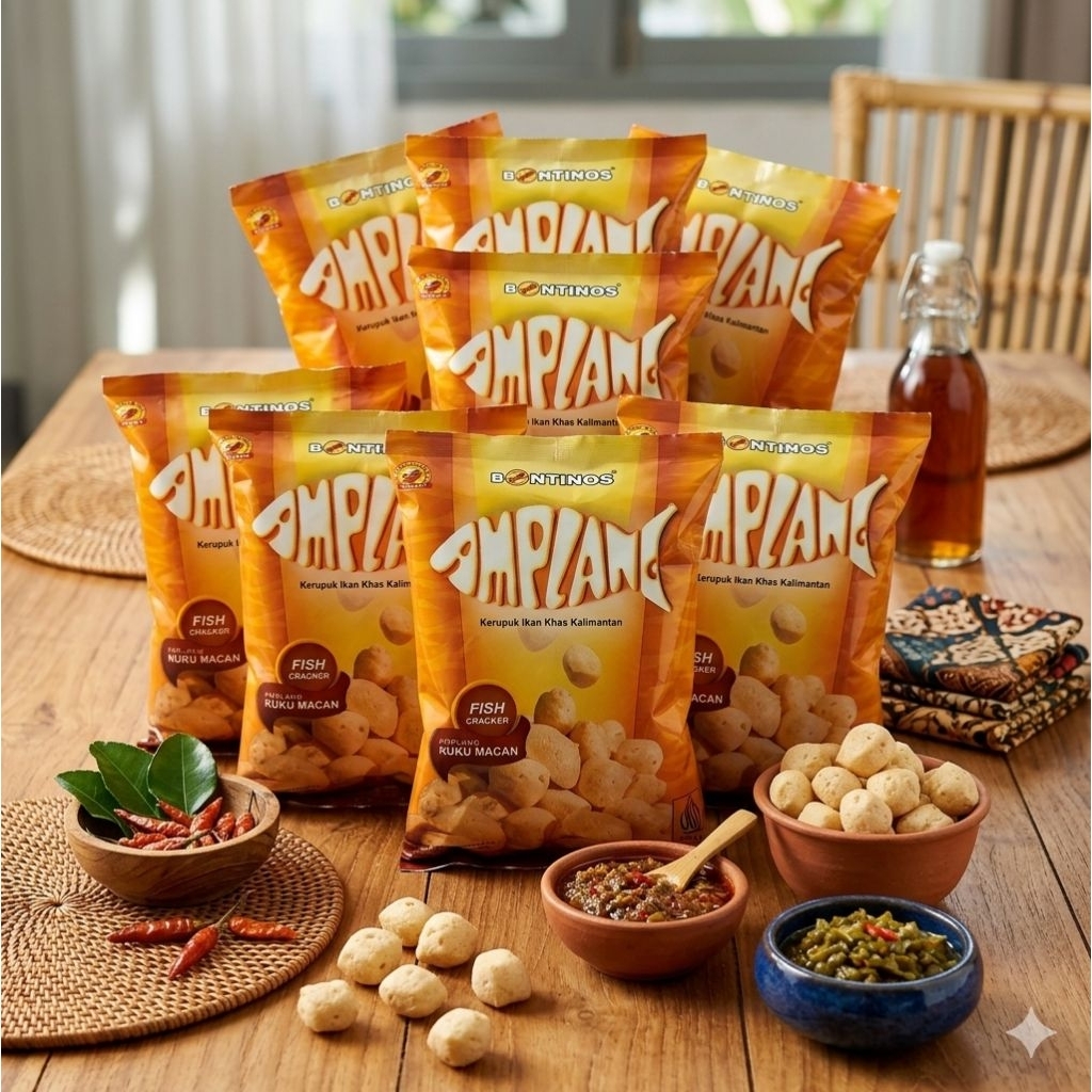 8 x 50 gr netto cemilan amplang kuku macan bontings ukuran tanggung volume 100gr per pcs [paket]