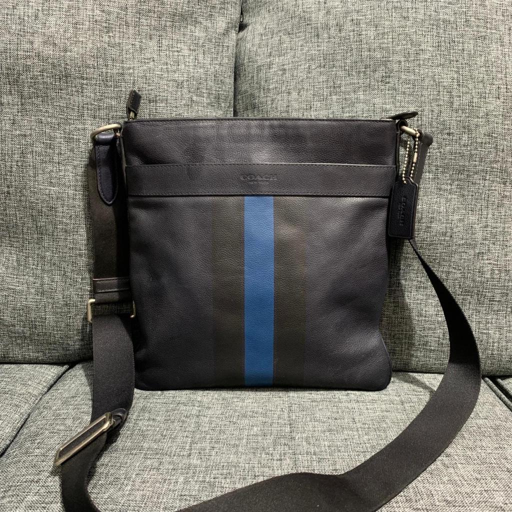 Preloved Tas Coach Men Charles Crossbody Midnight Blue With Stripe Authentic Original