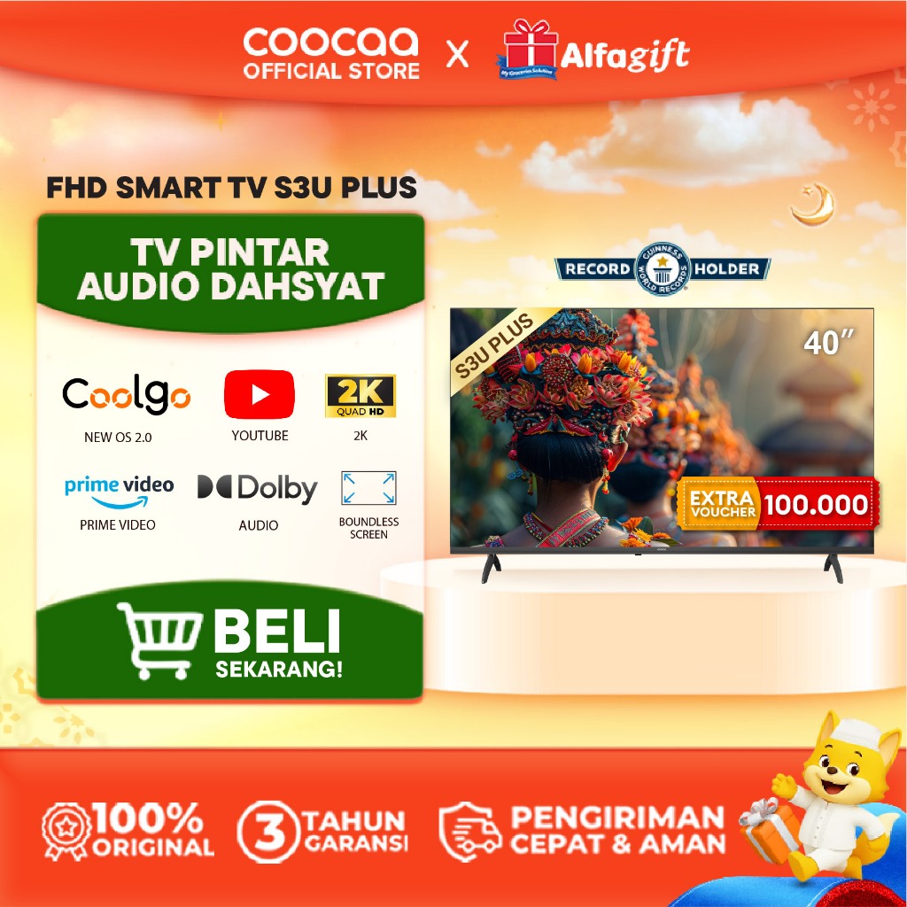 [NEW]COOCAA 40 inch S3U PLUS - Coolita 3.0 - Smart TV - Youtube/ Prime Video - Dolby Audio (COOCAA 4