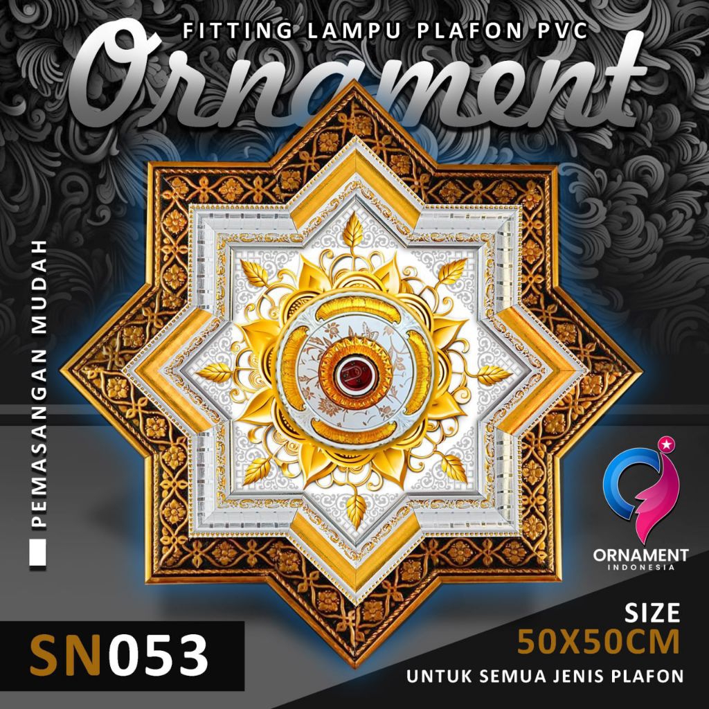 Ornamen lampu plafon pvc 50x50cm Premium