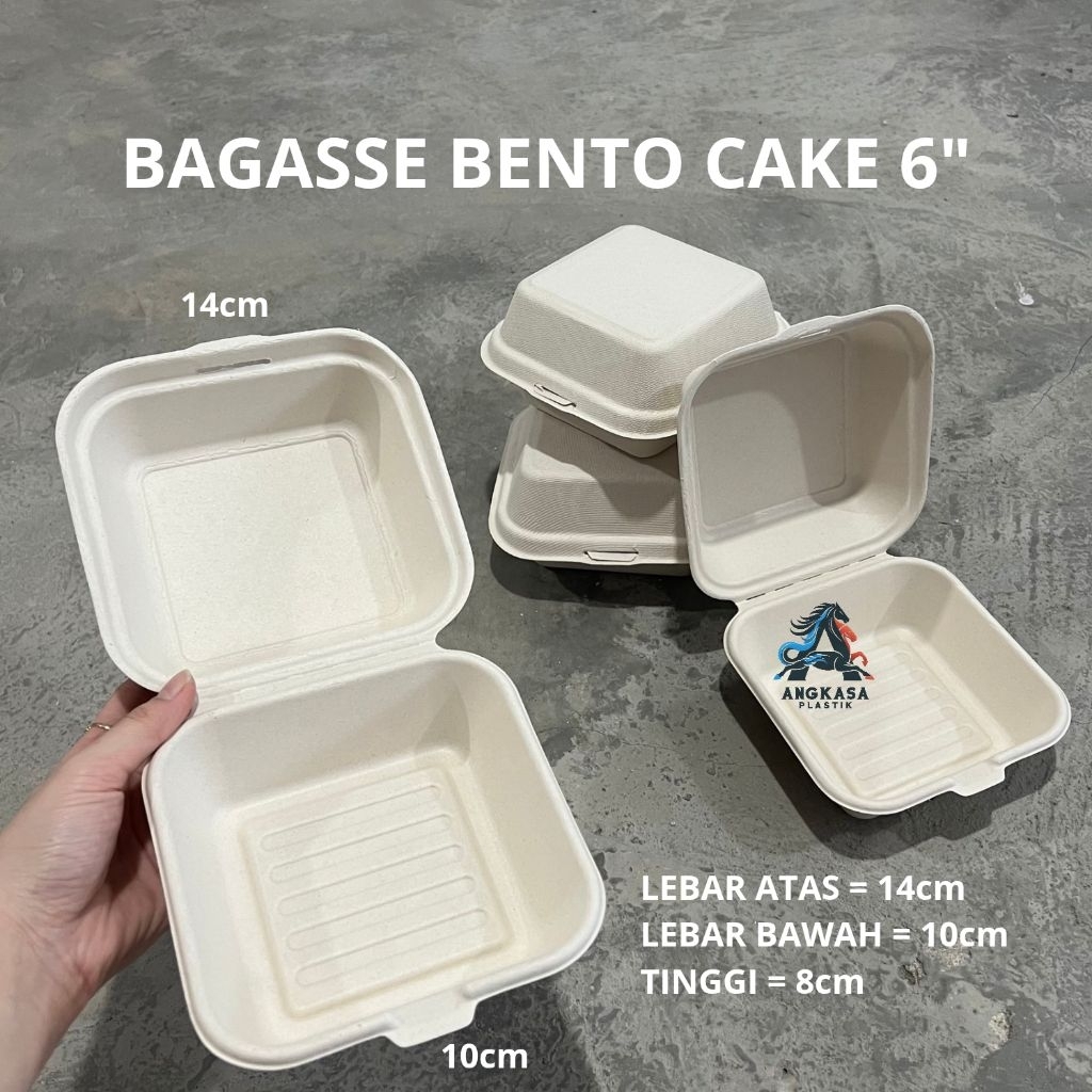 Bagasse Bento Cake 6" / Bagasse Burger Box TEBAL / Bagasse ECO Friendly Food Grade / Box Serat Tebu 