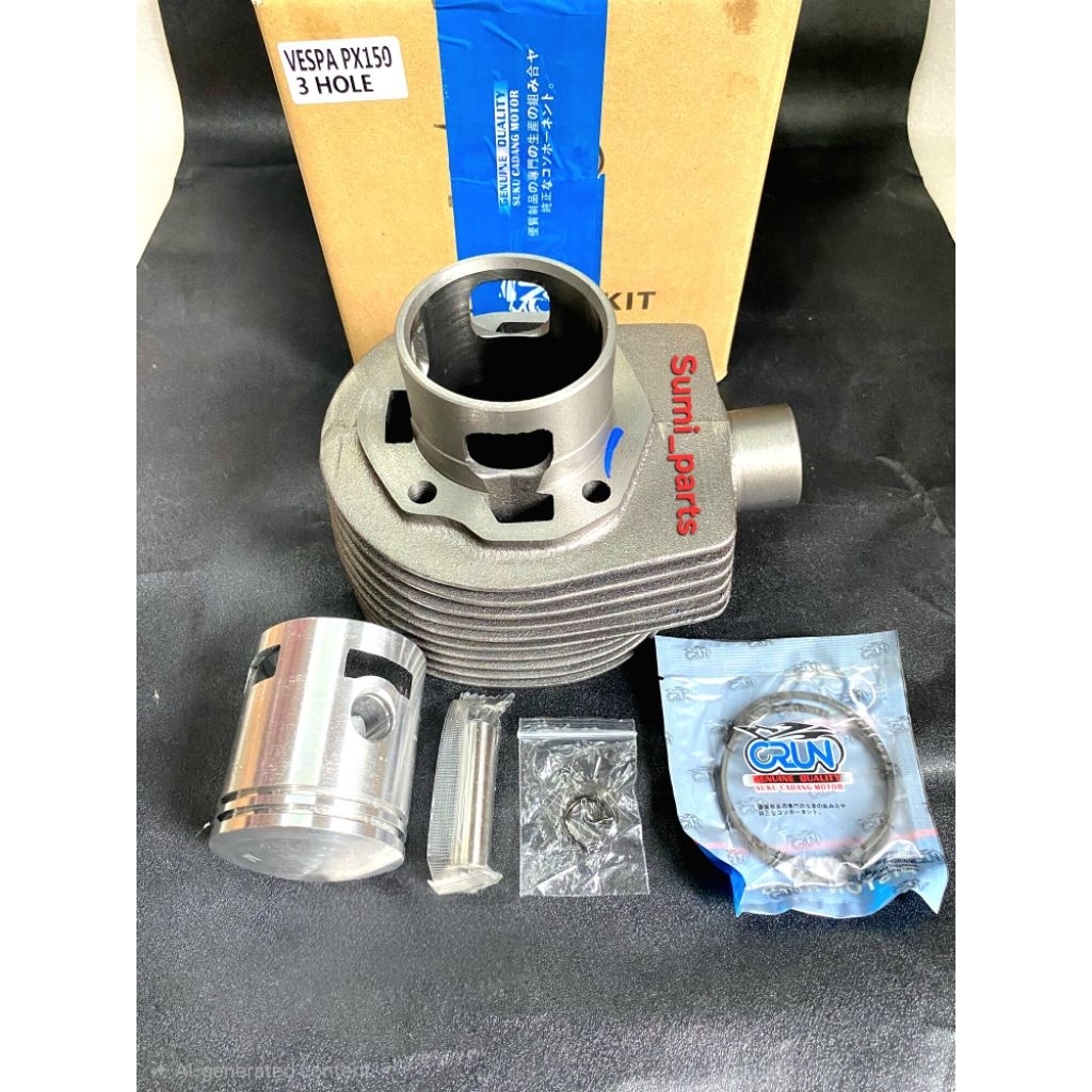 Blok Seher Vespa / Blok Silinder Vespa Set / Blok Piston Komplit Vespa Lubang 3 Ring Tipis