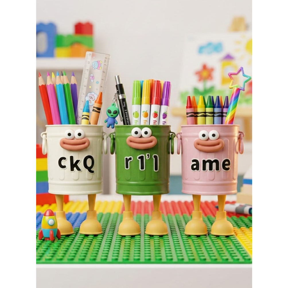 Tempat Pensil Ember Plastik Retro Pink, Hijau, Putih - Kapasitas Besar, Desain Multifungsi, Warna Me