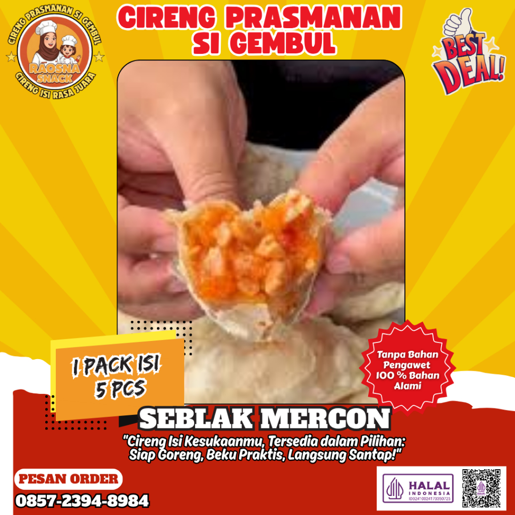 Cireng Isi Seblak Pedas Si Gembul - Frozen Food 1 Pack Isi 5 Pcs Size L