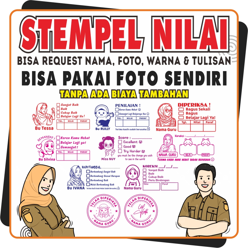 Stempel Nilai Guru / Penilaian / Koreksi / Checked Stempel Nilai Custom