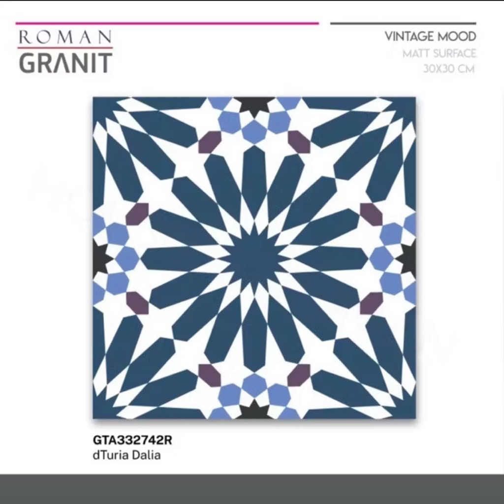 Roman Granit dTuria Dahlia/Granit 30x30 Motif Biru/Keramik Lantai Biru/Granit Motif Vintage