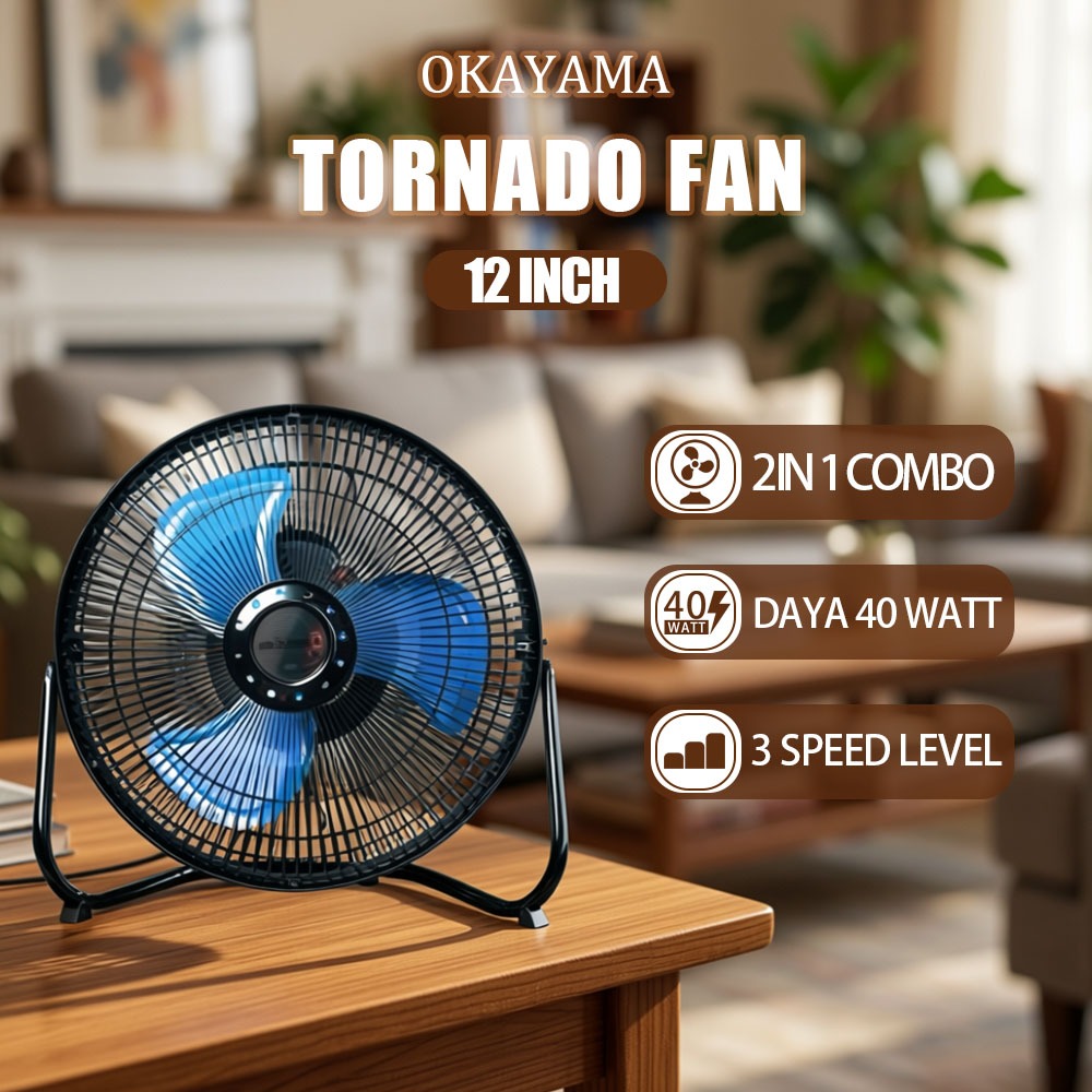 KIPAS ANGIN 10INCH/12INCH Tornado Besi MEJA/LANTAI Okayama OK-1075 Hemat Listrik
