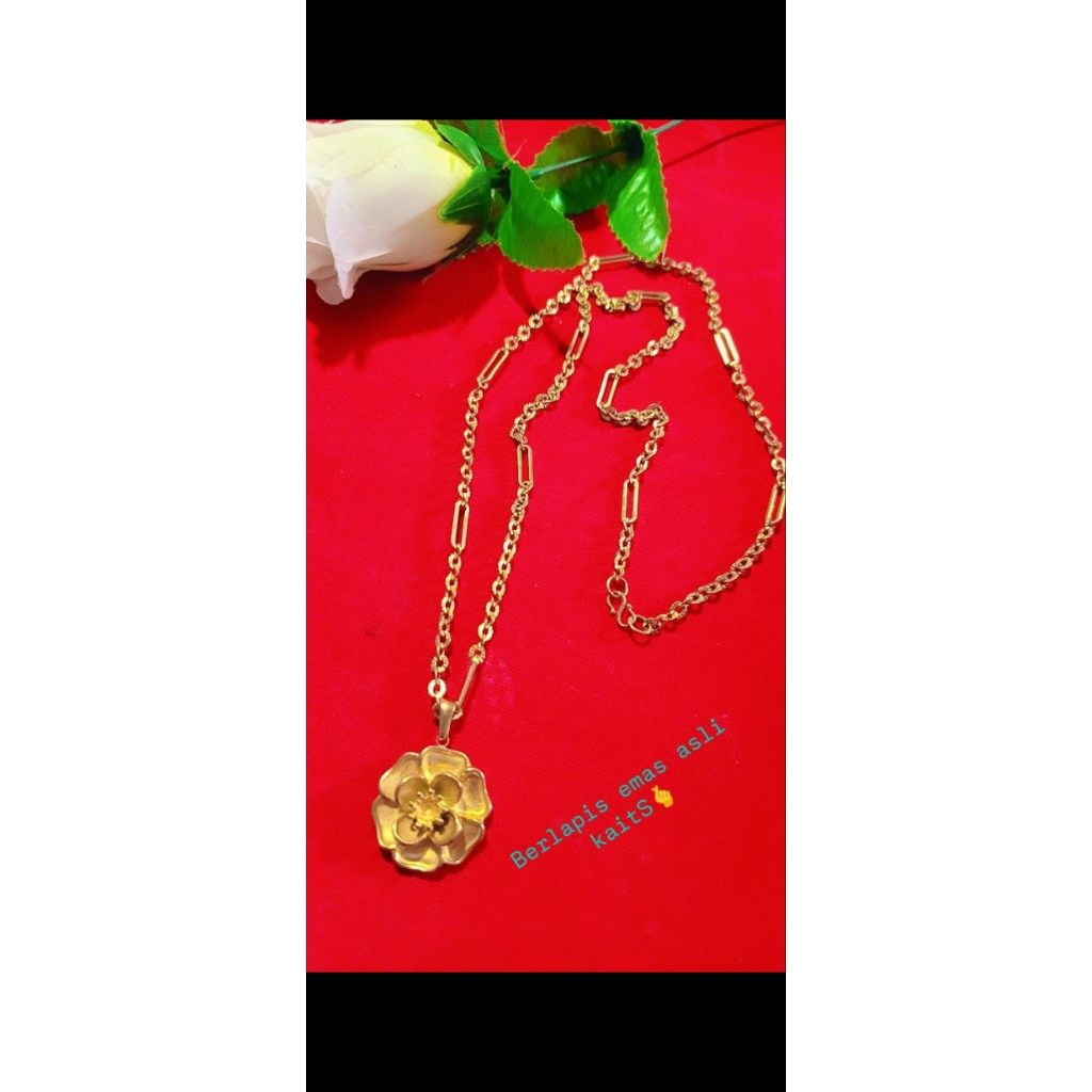 kalung hijab panjang 70cm titanium asli berlapis emas asli 23 karat kait S