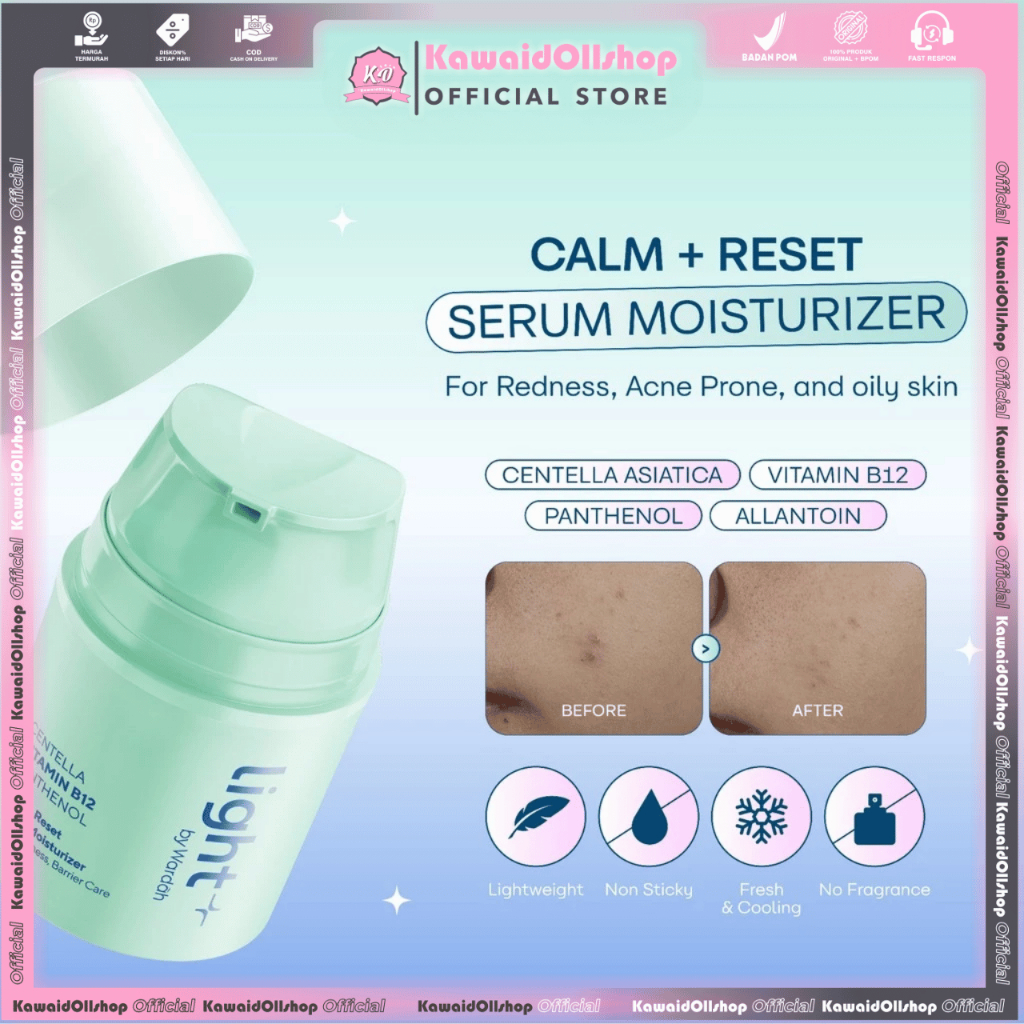 NEW Light+ by Wardah Vitamin B12 Calm + Reset Serum Moisturizer 30 g - Pelembap Wajah untuk Kulit Be