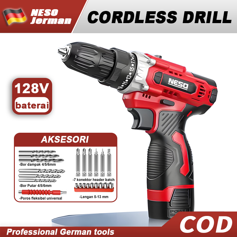 Neso Alat Jerman Baterai 2in1 Mesin Bor Portabel Cordless Bor Bor Listrik Bor Tanpa kabel Mesin Cord