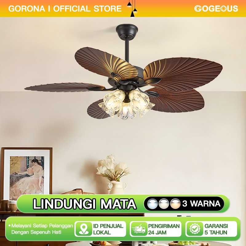 GOGEOUS Lampu kipas angin gantung plafon 52 inci remote 3warna kipas angin ruang tamu dengan lampu k