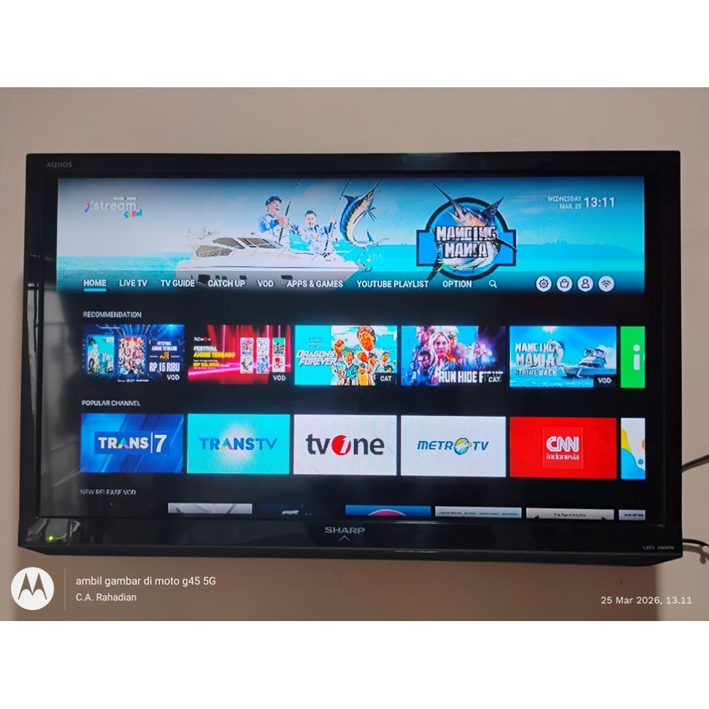 TV LED 32 Inch Sharp Aquos bekas berkualitas bonus Android Box Transvision dan Bracket