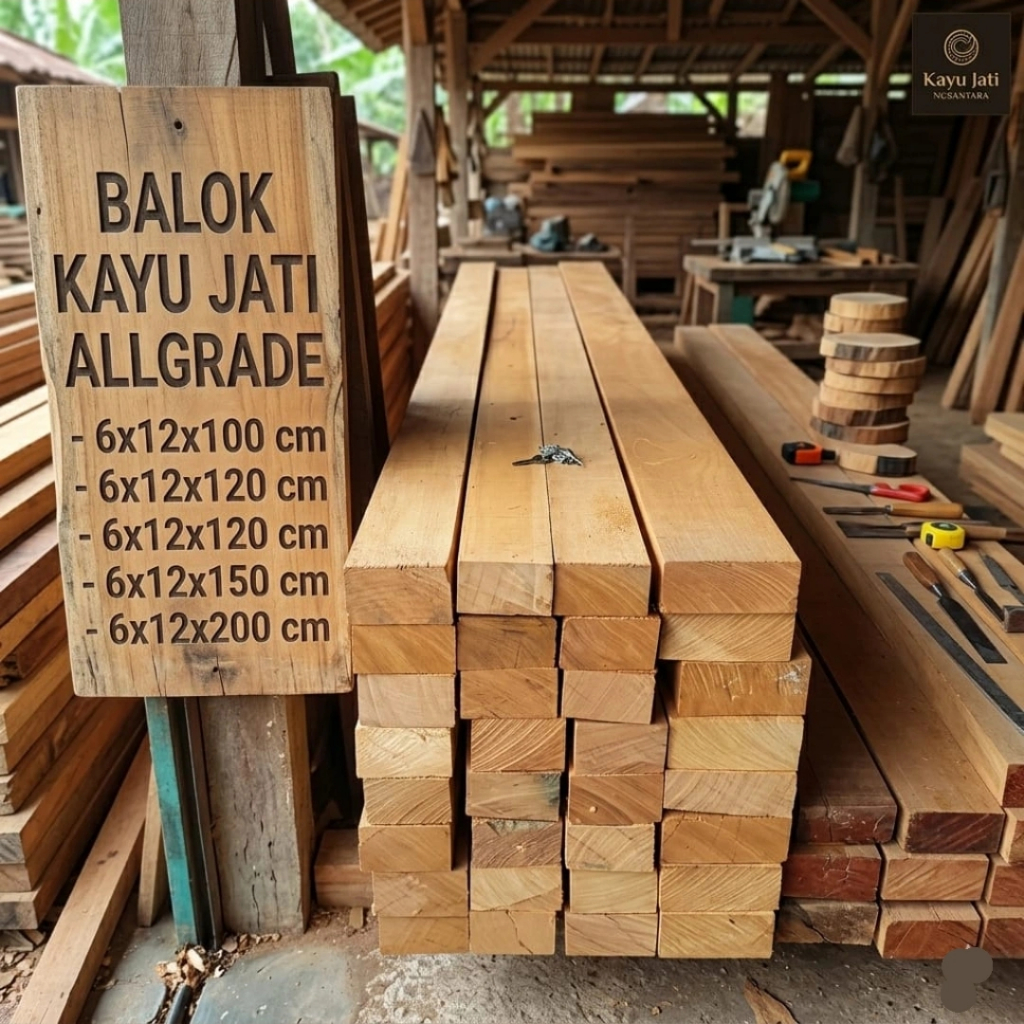 Balok Blandar Kayu 6x12 cm Jati Asli Ukuran 6x12x200 cm Serut Halus - jatinggil -