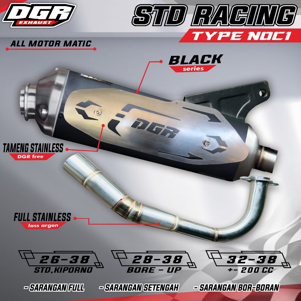 KNALPOT STD RACING TYPE NOCI INLET 38 BEAT MIO VARIO DGR EXHAUST VIRAL