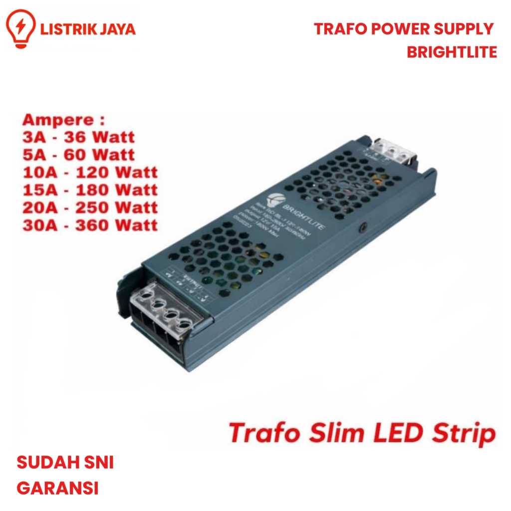 Brightlite Trafo SLIM LED Strip 12V 3A 5A 10A 15A 20A 30A Adaptor Power Supply DC 12 Volt Input AC16