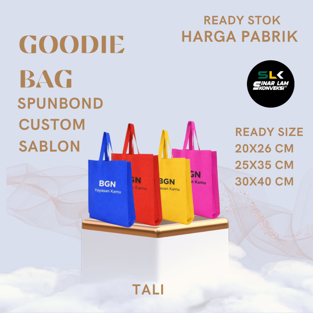 Goodie Bag Tas Belanja Spunbond Model Tali Handle Kantong Kain Custom Sablon