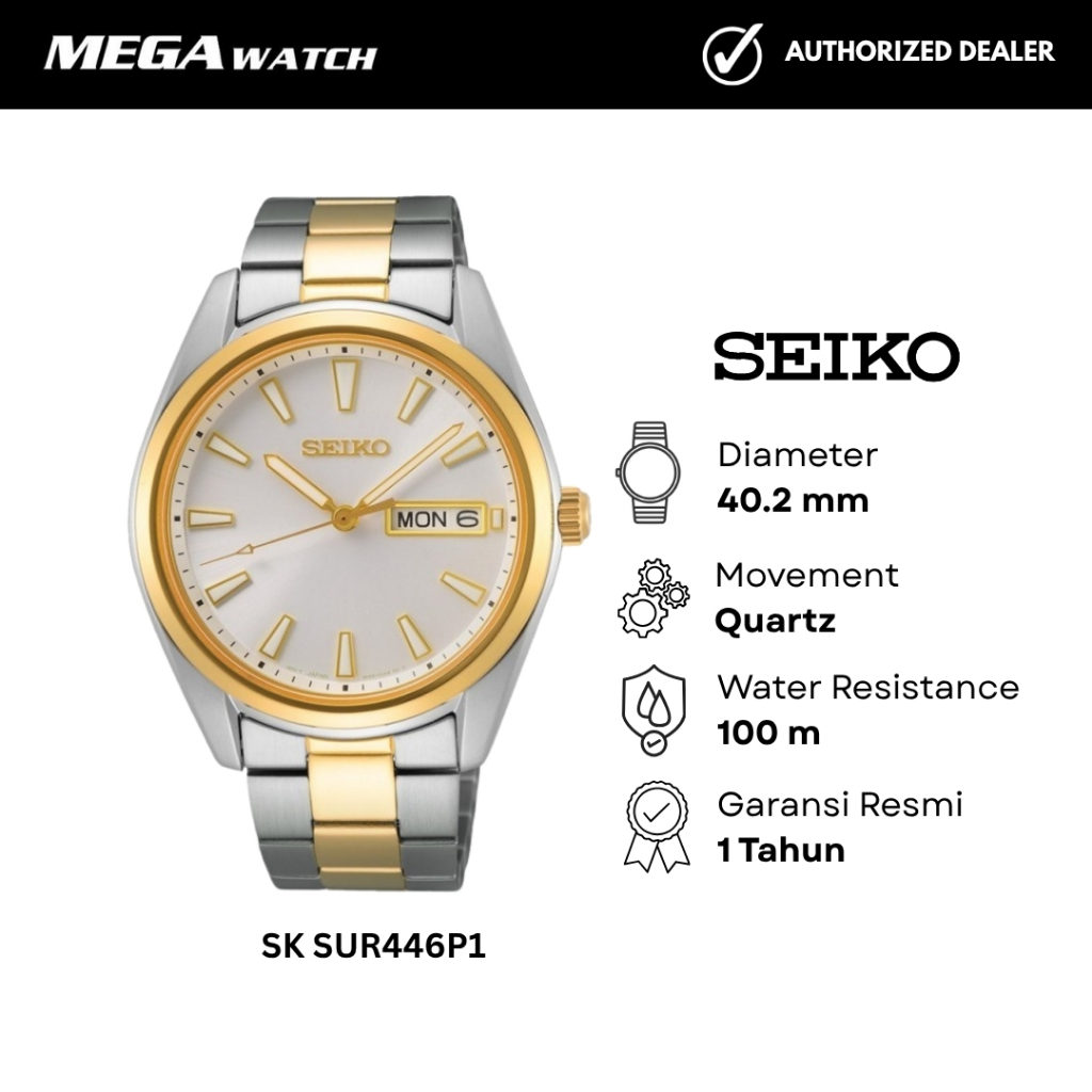 Jam Tangan SEIKO Classic Pria Original SK SUR446P1 SIlver Dial Dual Tone Stainless Steel Strap