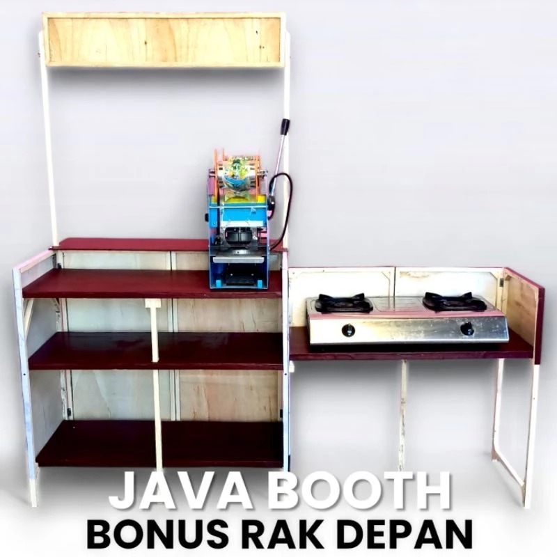 Booth Portable / Gerobak Lipat / Meja Lipat / Furniture Kayu / Bonus Rak Depan / Meja Kompor 2 Tungk