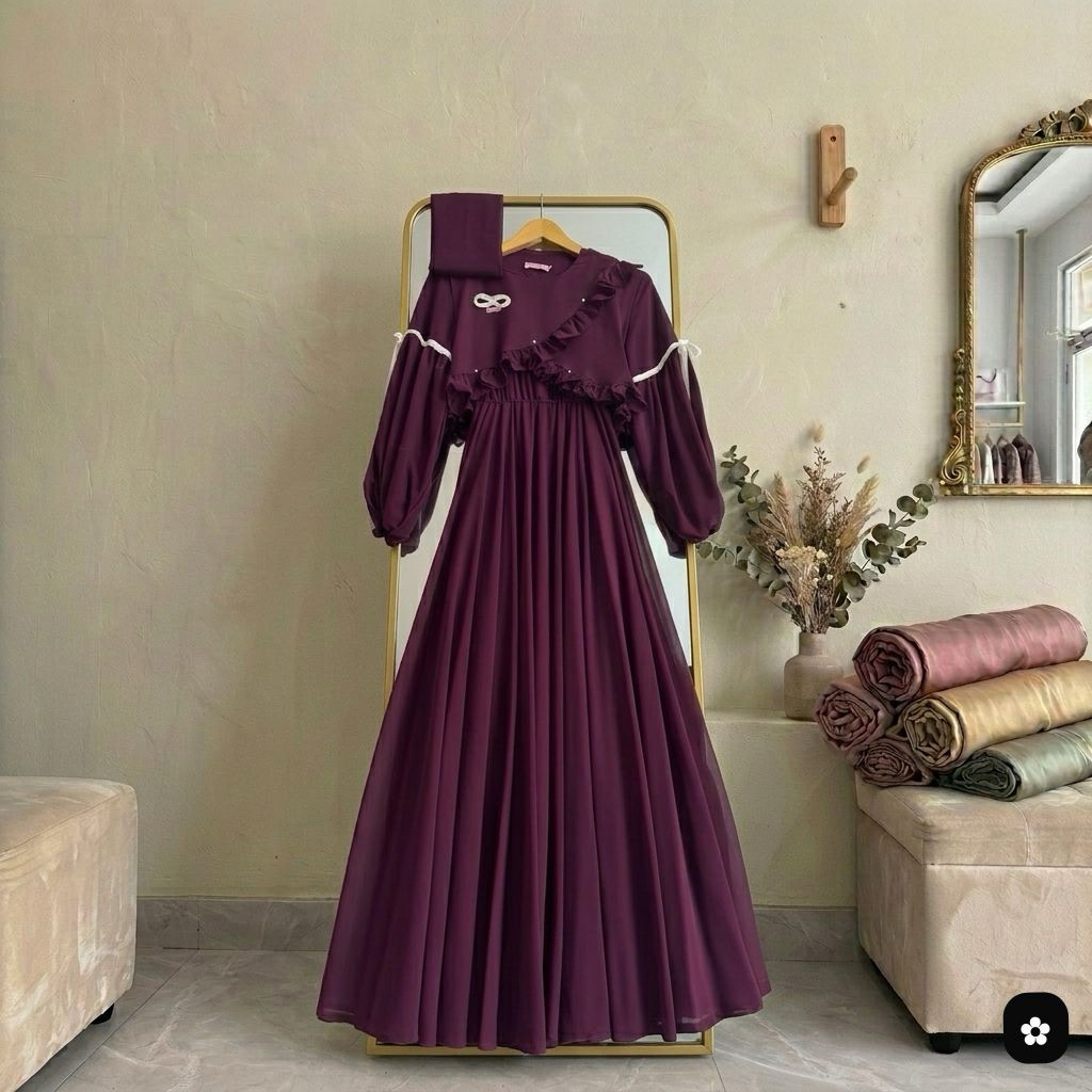 Arabella Gamis Set Hijab Elegant Ruffle kl Dress Muslimah Gamis Set Hijab Modern Dress Muslimah Angg