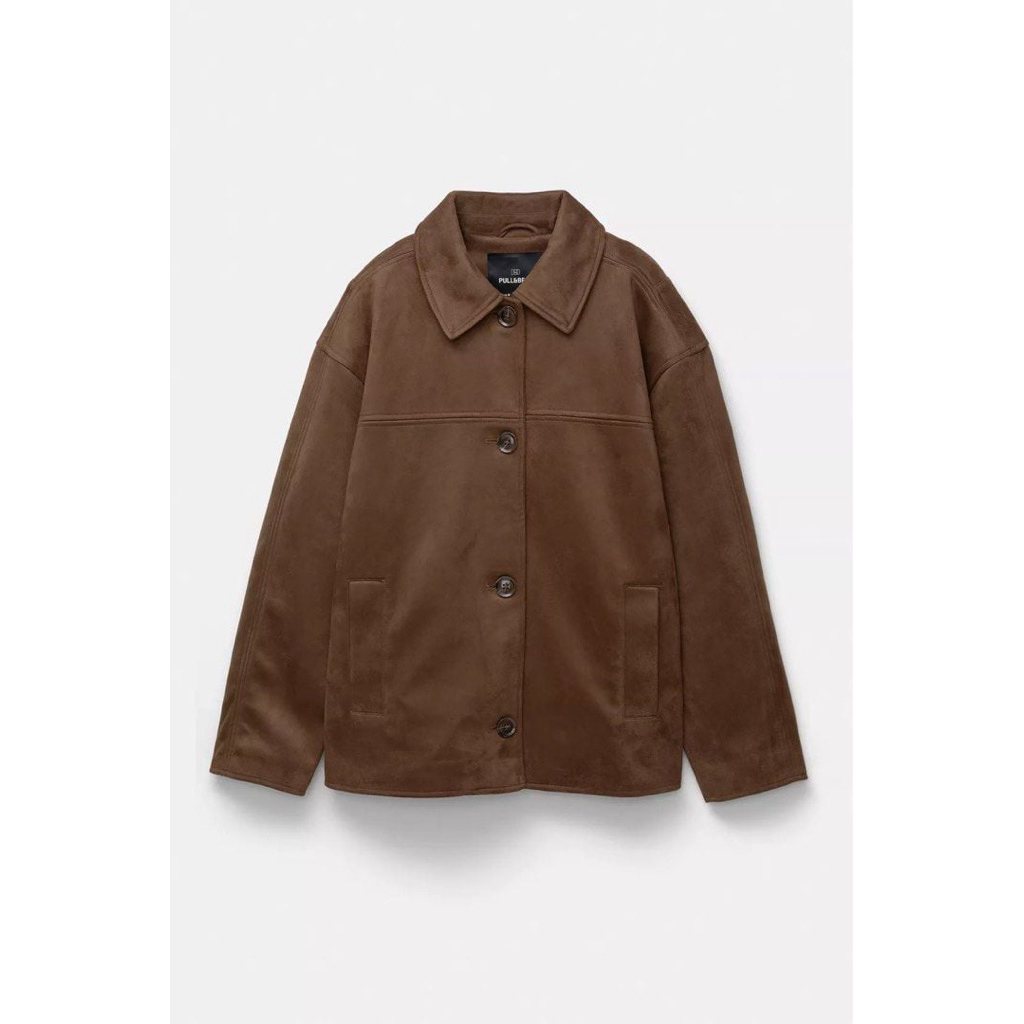 PULL & BEAR FAUX SUEDE JACKET BROWN
