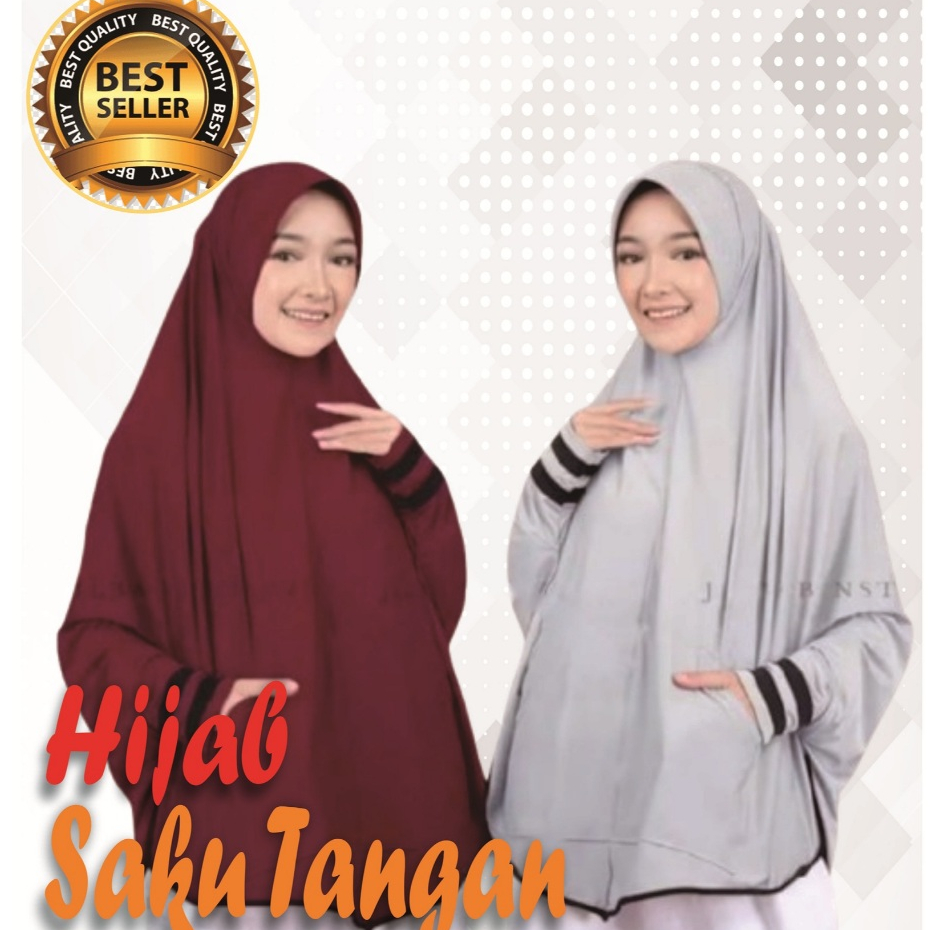 Hijab Lengan Saku Tangan Panjang Jersey Jilbab Instan Bergo Khimar Syari Muslimat