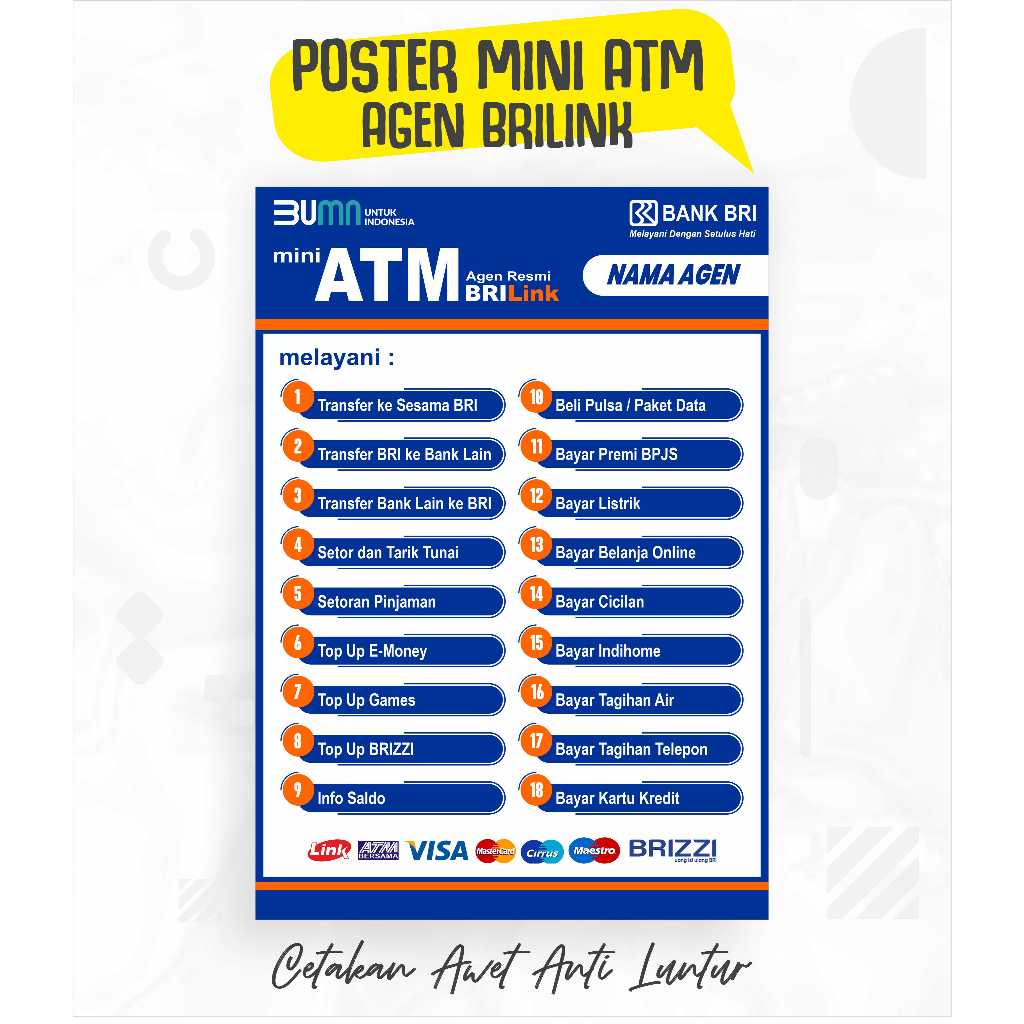 STIKER POSTER MINI ATM BRILINK AGEN BRILINK
