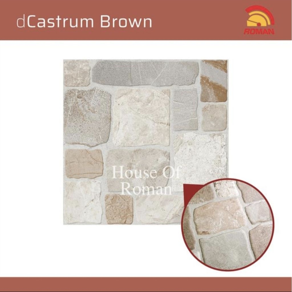Roman Keramik 40x40 dCastrum Brown/Keramik Motif Batu Alam/Keramik Garasi Cream/Keramik Carport 40x4