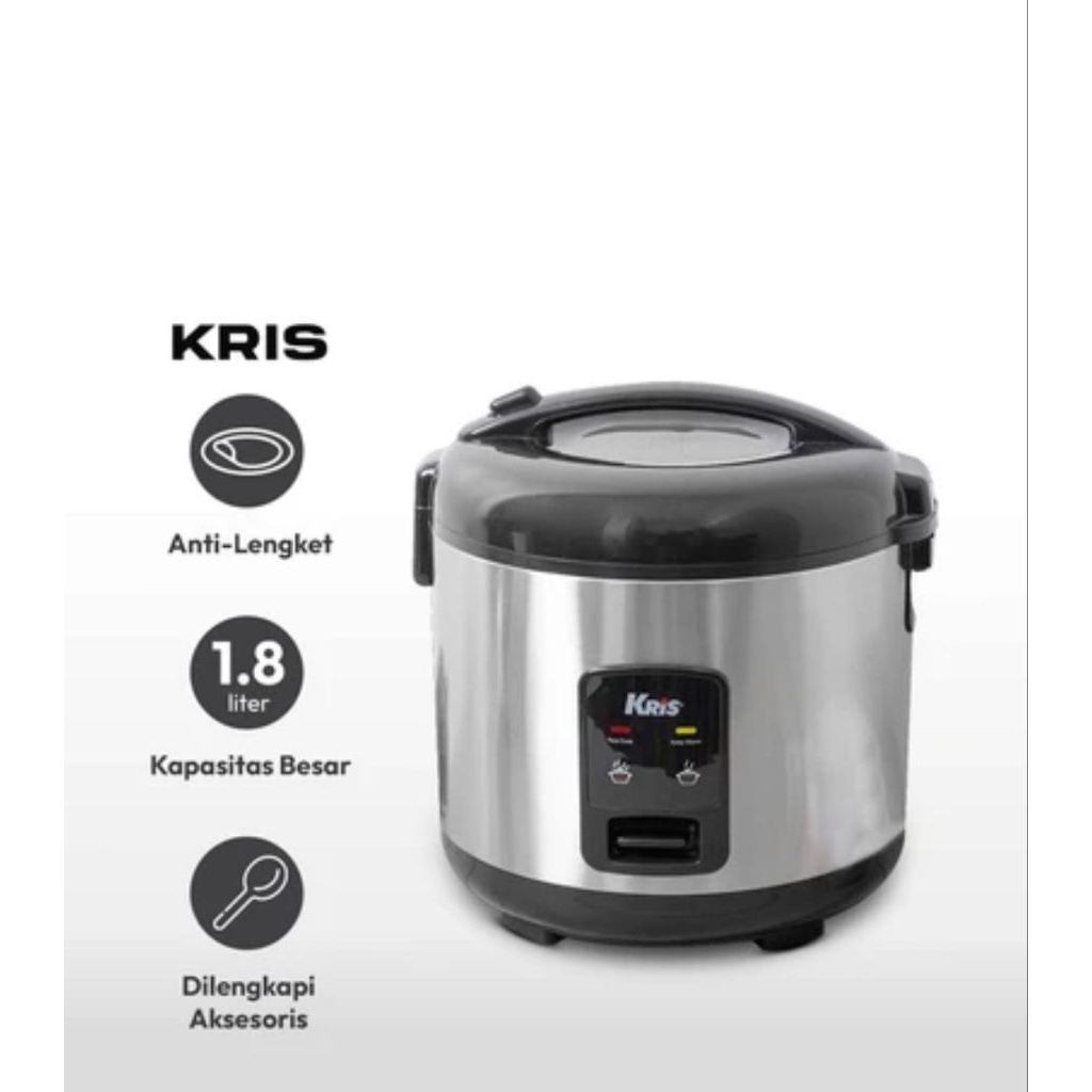 KRIS 1.8 LTR DELUXE RICE COOKER - SILVER